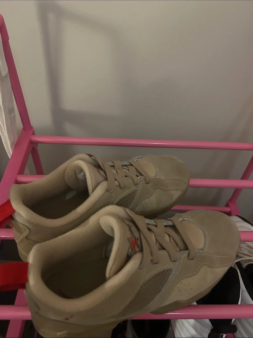 Jordan Kids Sneakers Tan with Red Accent